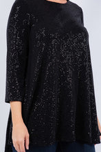 Black Shimmer Threaded 3/4 Tunic Top