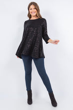 Black Shimmer Threaded 3/4 Tunic Top