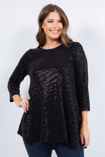 Black Shimmer Threaded 3/4 Tunic Top