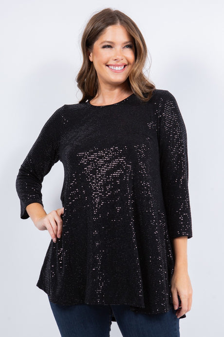 Black Shimmer Threaded 3/4 Tunic Top