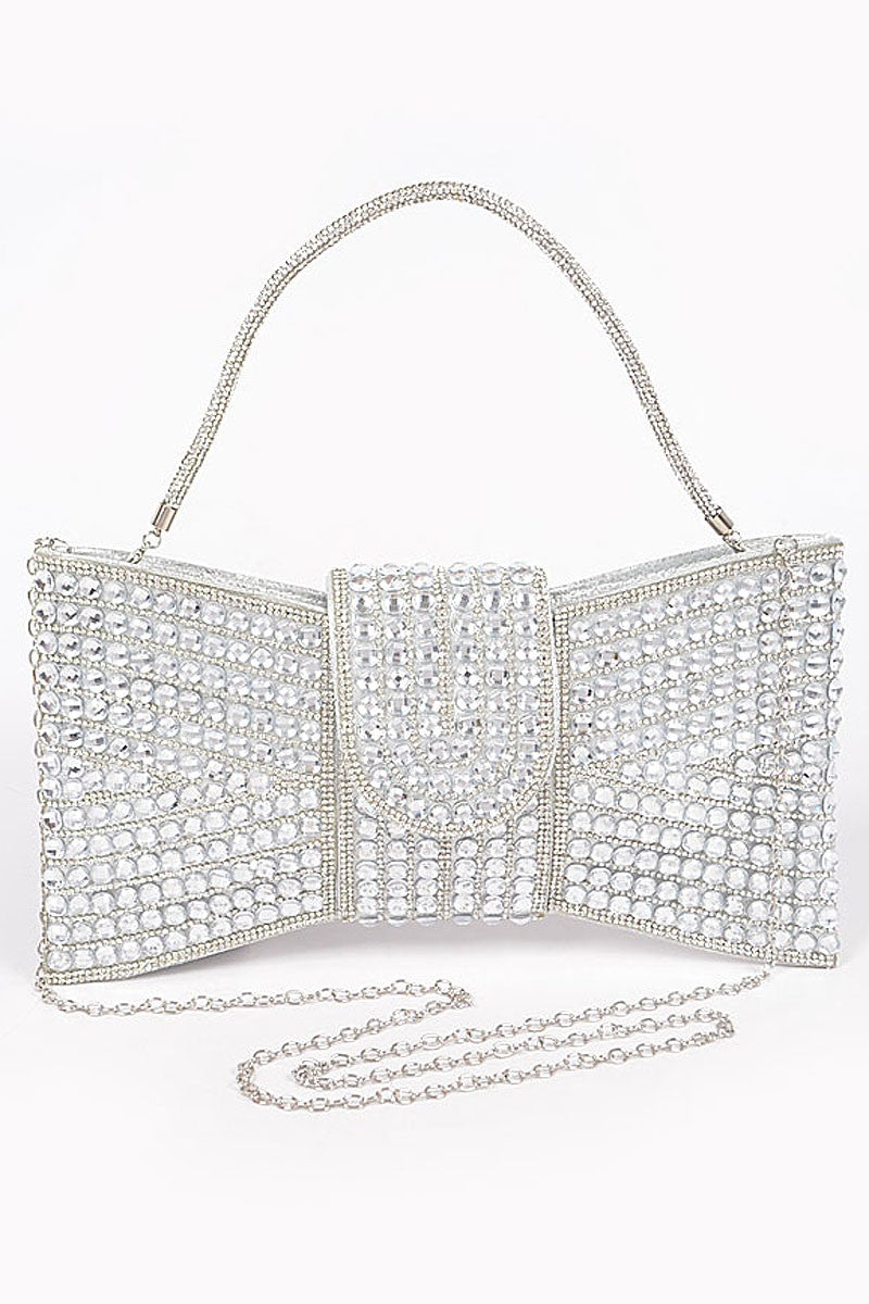 Silver Rhinestone Ribbon Party Handle Bag