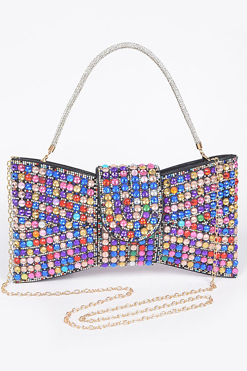Multi-Color Rhinestone Ribbon Party Handle Bag