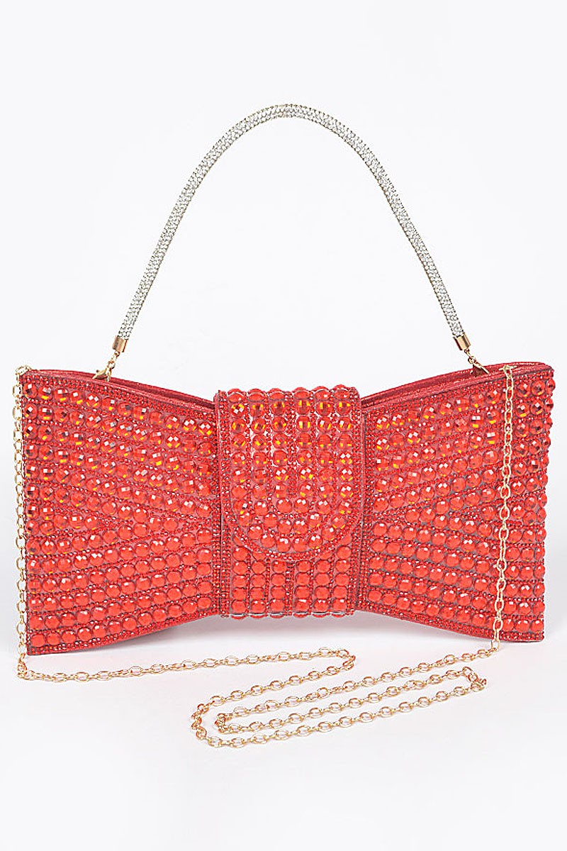 Red Rhinestone Ribbon Party Handle Bag