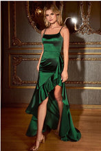 Emerald Fitted Satin Dress With Ruffle