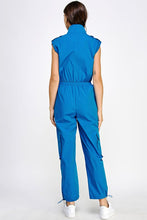 Blue High Neck Cargo Technical Jumpsuit