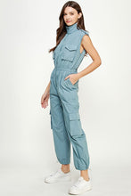 Smoke Blue High Neck Cargo Technical Jumpsuit