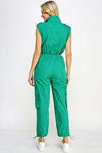 Green High Neck Cargo Technical Jumpsuit
