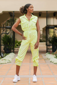 Lime Light High Neck Cargo Technical Jumpsuit