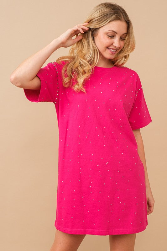 Hot Pink Cotton Jersey Sprinkle Loose T Shirt Dress – Aquarius Brand