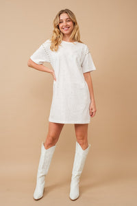 White Cotton Jersey Sprinkle Loose T Shirt Dress