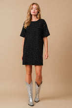 Black Cotton Jersey Sprinkle Loose T Shirt Dress