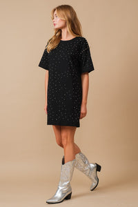 Black Cotton Jersey Sprinkle Loose T Shirt Dress