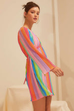 Rainbow Multi Pleat Front Cross Tie Dress