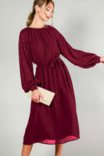 Burgundy Sequin Detail Tie Waist Midi Dress