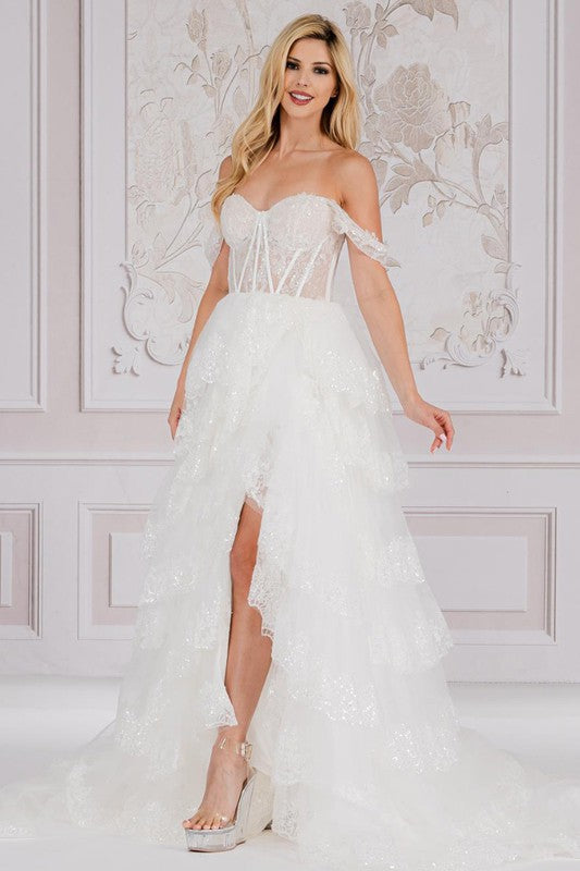 White Off-Shoulder Embellished Mesh Corset Top Dress – Aquarius Brand