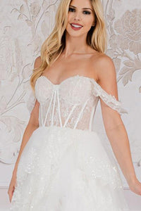 White Off-Shoulder Embellished Mesh Corset Top Dress