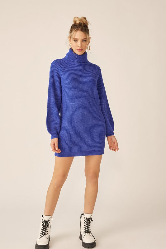 Royal Blue Turtleneck Sweater Mini Dress Aquarius Brand Royal Blue Turtleneck Sweater Mini Dress Aquarius Brand