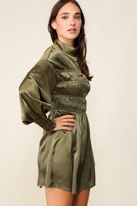 Dark Olive Smocking Detail Dress
