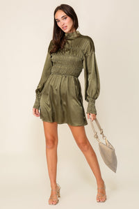 Dark Olive Smocking Detail Dress