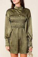 Dark Olive Smocking Detail Dress