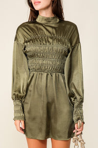 Dark Olive Smocking Detail Dress