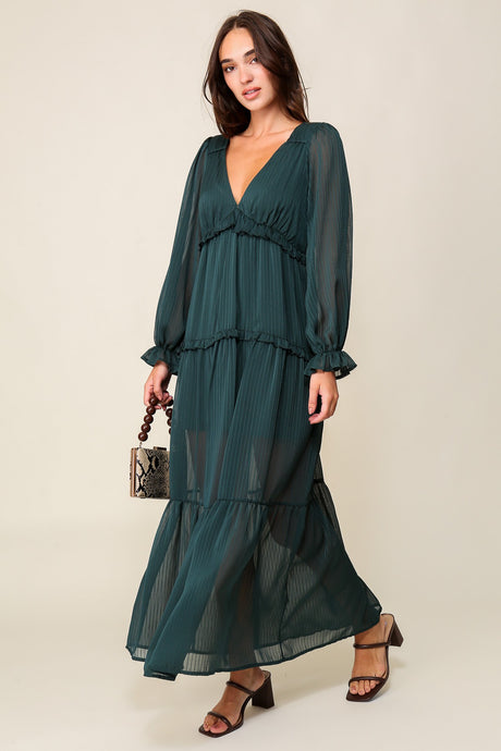 Hunter Green Boho Tiered Maxi Dress