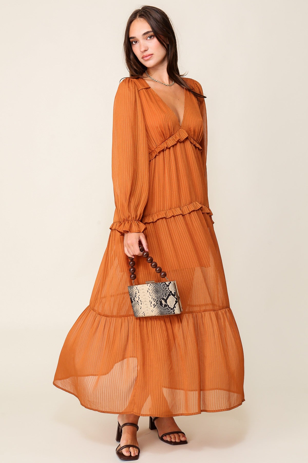 Rust Boho Tiered Maxi Dress Aquarius Brand Rust Boho Tiered Maxi Dress Aquarius Brand