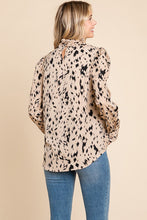 Sand Leopard Print Long Sleeve Cowl Neck Shirts Blouses