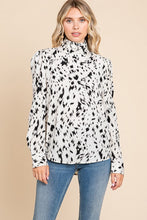 Cream Leopard Print Long Sleeve Cowl Neck Shirts Blouses