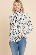 Cream Leopard Print Long Sleeve Cowl Neck Shirts Blouses