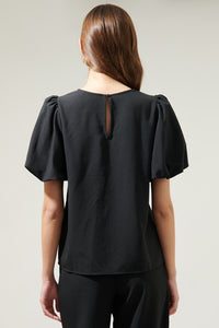 Black Solara Bubble Sleeve Blouse