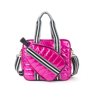 Pink Puffer Pickle Ball Tote Pink W/ Black Stripe