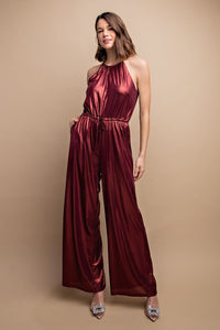 Metallic Drawstring Waist Jumpsuit