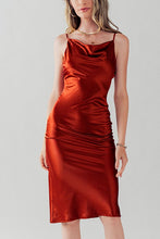 Rust Satin Type Cowl Neck Cami Midi Dress