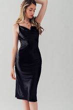 Black Satin Type Cowl Neck Cami Midi Dress