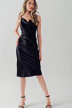 Black Satin Type Cowl Neck Cami Midi Dress