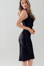 Black Satin Type Cowl Neck Cami Midi Dress