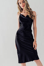 Black Satin Type Cowl Neck Cami Midi Dress
