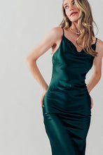 Emerald Satin Type Cowl Neck Cami Midi Dress