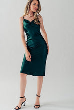 Emerald Satin Type Cowl Neck Cami Midi Dress