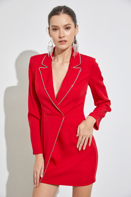 Flame Red Blazer Detail Dress