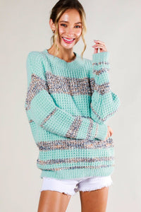 Blue Combo Tweed Color Block Sweater Top