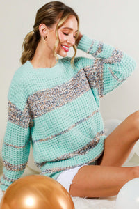 Blue Combo Tweed Color Block Sweater Top