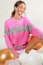 Pink Combo Tweed Color Block Sweater Top