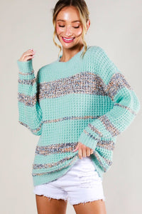 Blue Combo Tweed Color Block Sweater Top