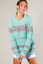 Blue Combo Tweed Color Block Sweater Top