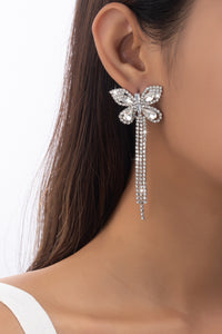 Cz Butterfly Earrings With Chain Drops