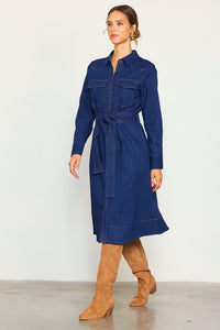 Dark Denim Long Sleeve Denim Shirt Dress