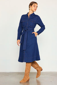 Dark Denim Long Sleeve Denim Shirt Dress