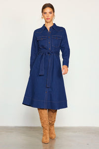 Dark Denim Long Sleeve Denim Shirt Dress